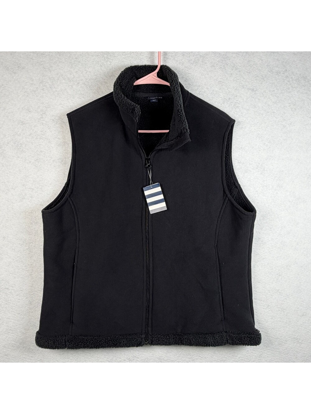 NWT Lands' End Women's Black Fleece Vest Large 14-16 Sherpa Lined